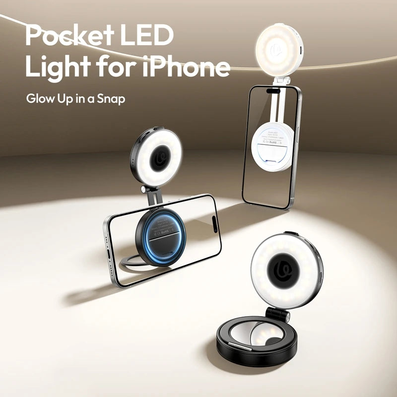 ភ្លើង LED Ulanzi LM23 Magsafe Pocket អាចបត់បាន ភ្លើងវីដេអូ 360 ដឺក្រេ អាចលៃតម្រូវបាន 2500-8500K ពណ៌ពីរ សម្រាប់ទូរស័ព្ទ iPhone 17 16 Android ថតផ្ទាល់