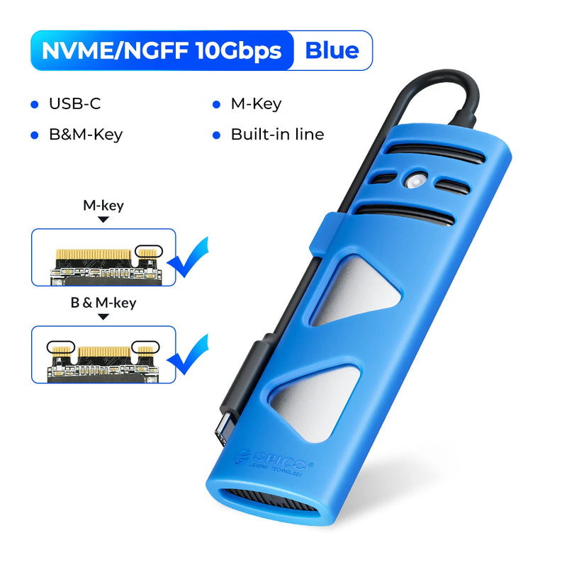 ORICO Portable M2 SSD Case NVME SATA Dual Protocol Tool Free M.2 SSD Enclosure External for NVME PCIE NGFF SATA SSD Disk Box