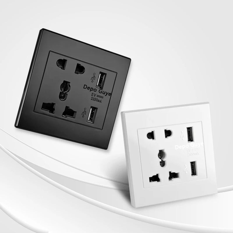 DepoGuye AC 110-250V UK Standard Socket Panel, 5V 2.1A Dual USB Mobile Phone Charger International Universal Power Outlet 86mm