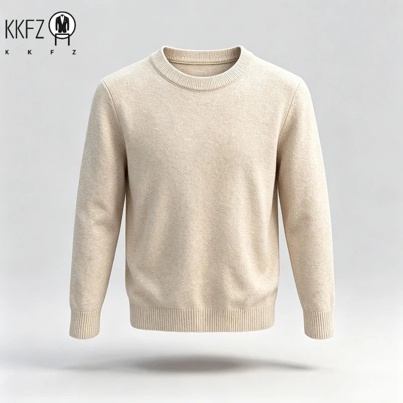 Male Urban Casual Crew Neck Knit Pullover Long Sleeve Ribbed Hem And Cuff For City Commute Street Leisure Cold Season Look