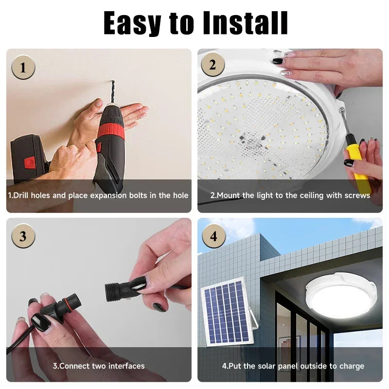 Solar Ceiling Light Home Bedroom Remote Control Ceiling Lamp Balcony Living Room Solar Powered LED Outdoor Decorative Lighting