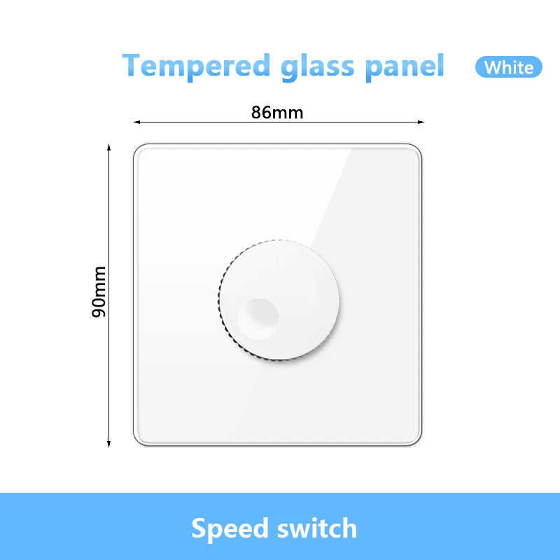 86 Type EU UK Standard Single Dimmer Switch Knob Wall Light Switch Black/White/Grey/Gold Glass Panel Speed Fan Contro Switch