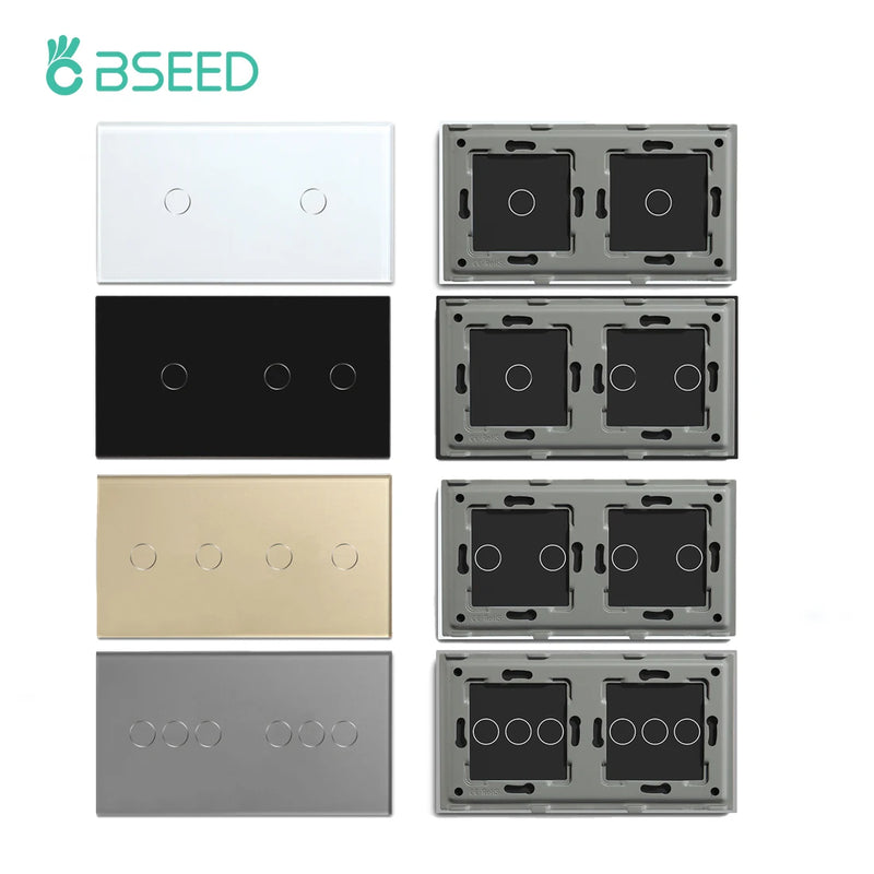BSEED EU Standard Wall Glass Panel With Metal Base DIY Part For Touch Light Switch 157*86mm Crystal Glass Cover Only