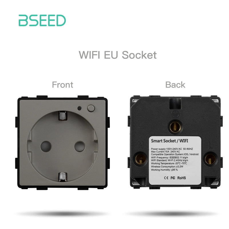 BSEED EU Stanndard Wifi Electrical Sockets Power Monitor Outlets Tuya Smart Life Alexa App Control Timing Function DIY Parts