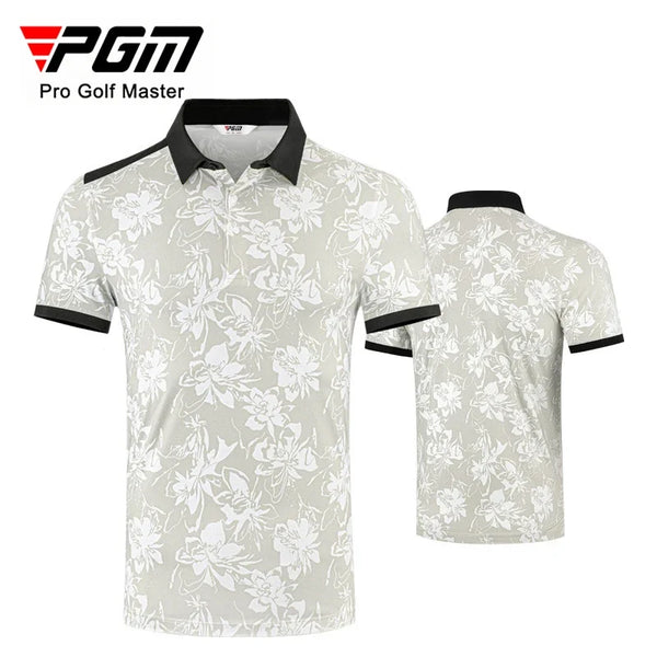 PGM Men Golf Short Sleeved T-shirt with Digital Printing Summer Quick Drying Polo Shirt Top YF806
