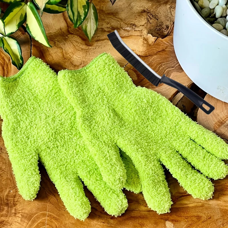 1Pair Cleaning Gloves with Built‑in Gap Brush, Reusable Hand‑Washable for Car Glass, Plants, Sunshade & Household Outdoor Use