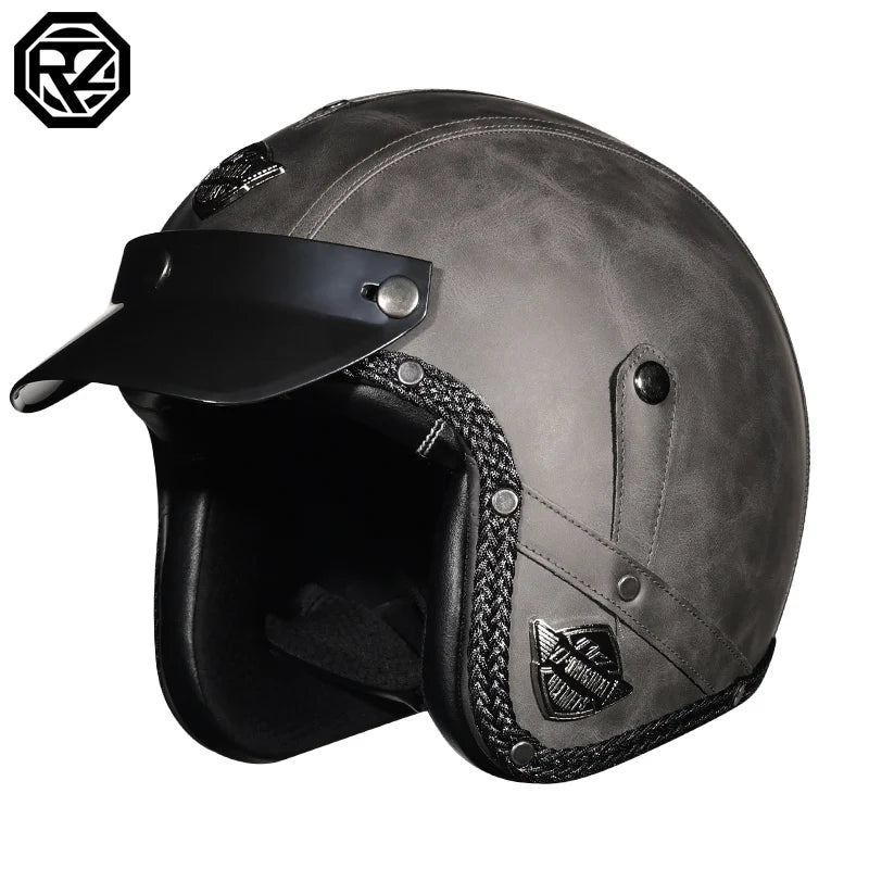 High quality PU leather retro 3/4 motorcycle helmet, suitable for scooters, cruising motorcycles, and half helmets