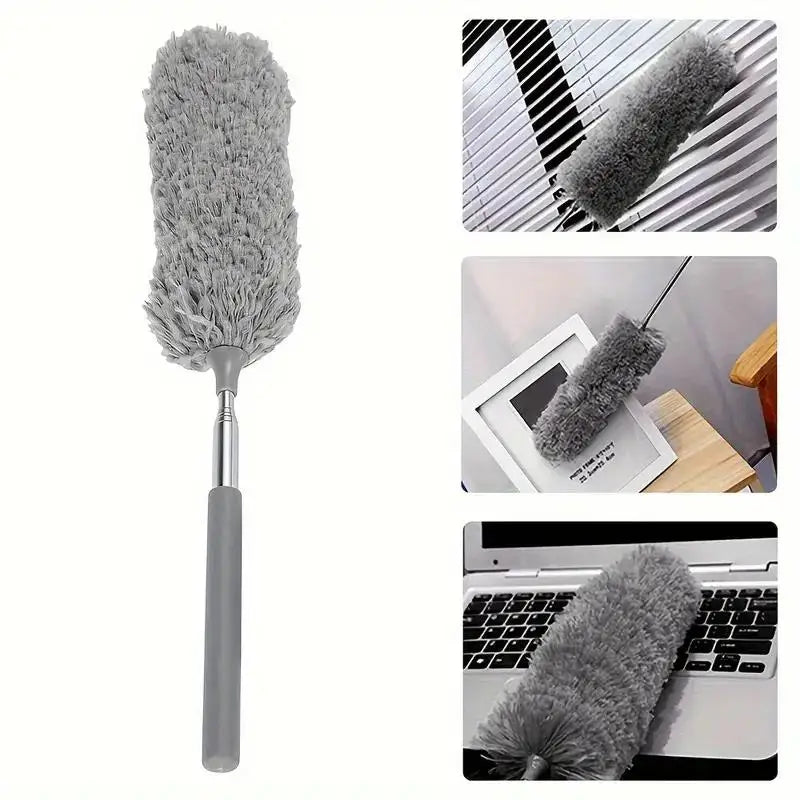 47" Extendable Microfiber Duster Pole - Bendable Stainless Steel Brush for Ceiling/Furniture/Car, Washable & No Power Needed