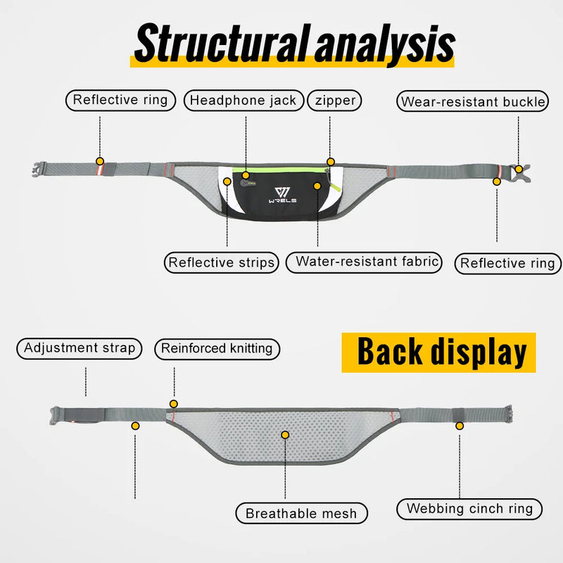 WRELS Professional Running Waist Bag Sports Belt Waterproof Sports Bags for Hiking Walking Lightweight Running Belt Waist Pack