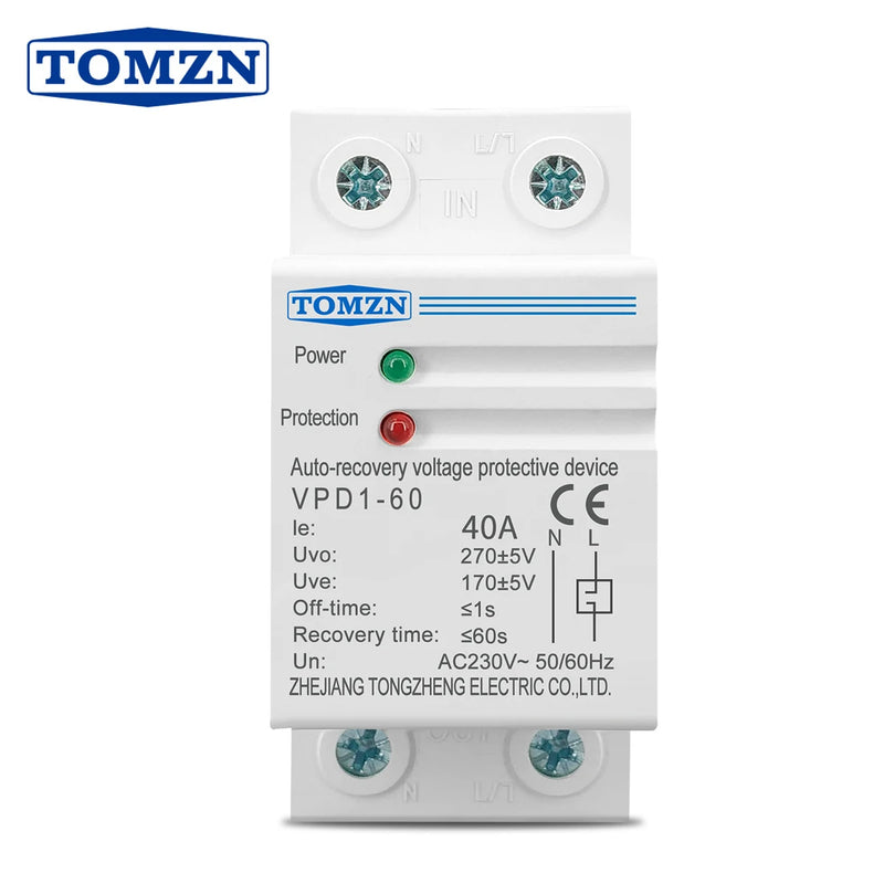 TOMZN 40A 230V Household Din rail automatic recovery reconnect over voltage and under voltage  protective device protector