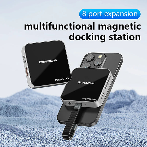 មជ្ឈមណ្ឌល USB C ម៉ាញេទិក Blueendless USB A 3.2 10Gbps PD100W ប្រភេទ-C អាដាប់ទ័រច្រកច្រើន SD/TF មជ្ឈមណ្ឌលកាត 7 ក្នុង 1 មជ្ឈមណ្ឌលសម្រាប់ iPhone 16 15 Pro M