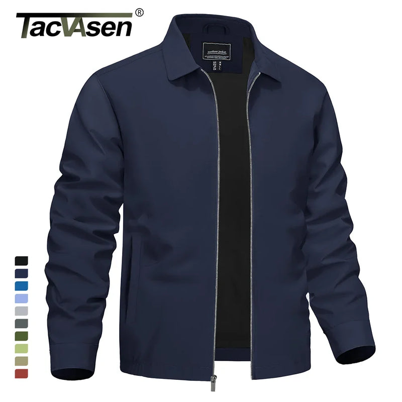 TACVASEN Mens Lightweight Work Jackets Fashion Tunic Style Zipper Pockets Bike Jackets Full Zip Spring Fall Jacket Outwear