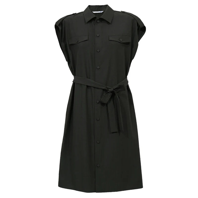 Amii Women's Dress 2026 Summer New Lapel Collar Belted Dolman Sleeve Loose Fit Cotton Office Shift Mini Dress For Women 12642204