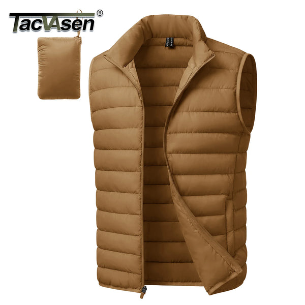 TACVASEN Men's Winter Lightweight Packable Warm Puffer Vest Nylon Waterproof Windproof Outerwear with 4 Zipper Pocket for Hiking