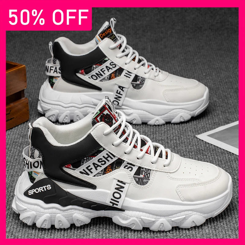 Men Sports Shoes High-quality Leather Wear-resistant Comfort Breathable Lace Up Running Shoes 2026 New Thick Soled Fitness Shoes