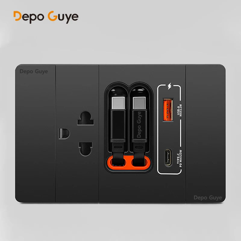 20W PD Fast Charge Socket with Double USB Charging,US/Thai /Italy Universal USB Type-C Wall Outlet Panel 120*79mm For Home Use