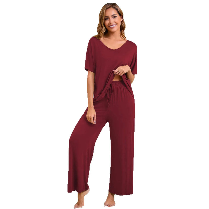 New European Women's Pajamas Short Sleeved Pants Suit Casual Two-piece Set For Women Loose Sleepwear Home Modal Pijama De Mujer