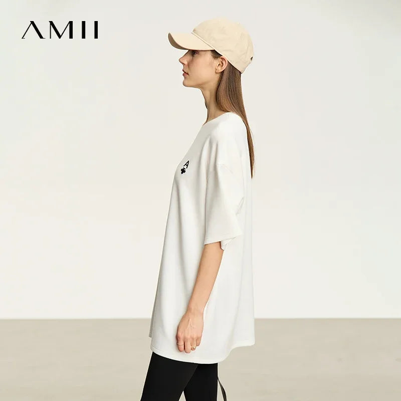 អាវយឺត Amii Minimal រលុងសម្រាប់នារី ស្មាវែងមធ្យម ដៃខ្លី រដូវស្លឹកឈើជ្រុះឆ្នាំ ២០២៦ អាវប៉ាក់ថ្មីសម្រាប់ធ្វើដំណើរធម្មតា 12541167