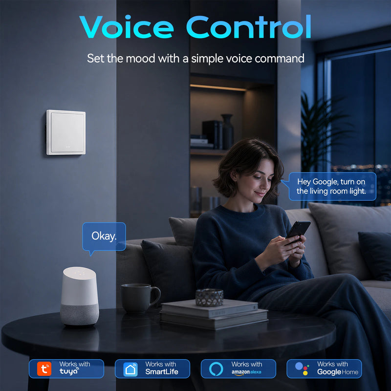 BSEED Zigbee Click Switch 1/2/3/4Gang Smart Button Light Switch With EU Power Socket Plastic Frame Tuya Smart Life Alexa Control