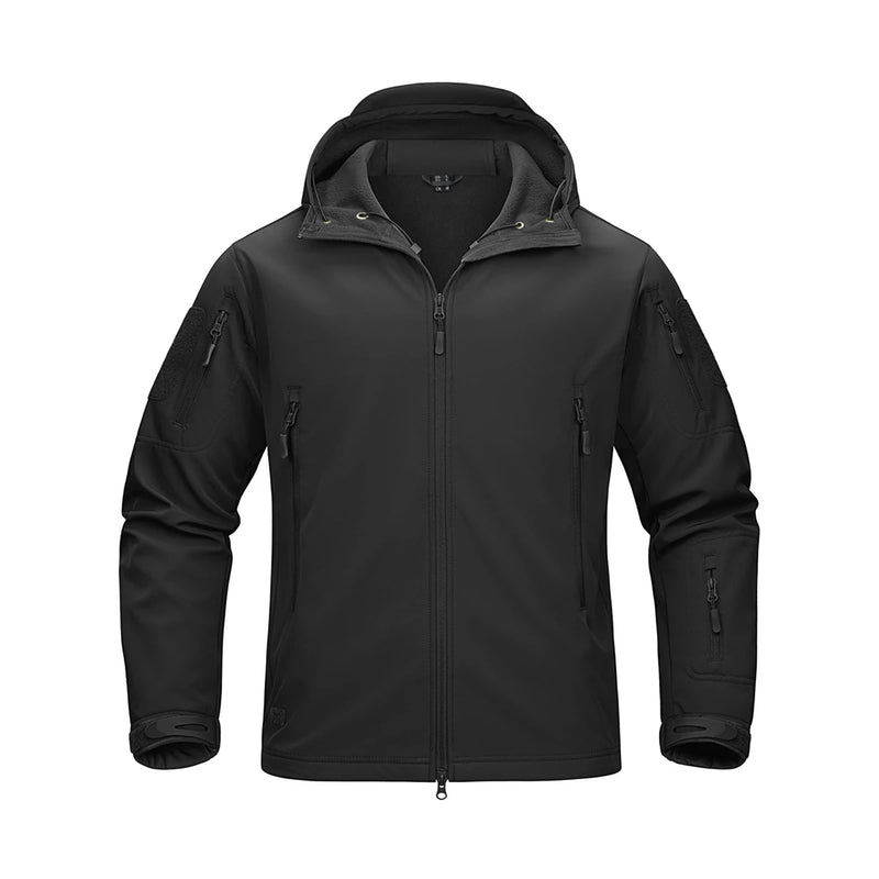 TACVASEN Men's Working Outdoors Jacket Warm Fleece Lined Hooded Coat Waterproof Soft-shell Multiple Zippered Pockets Jacket