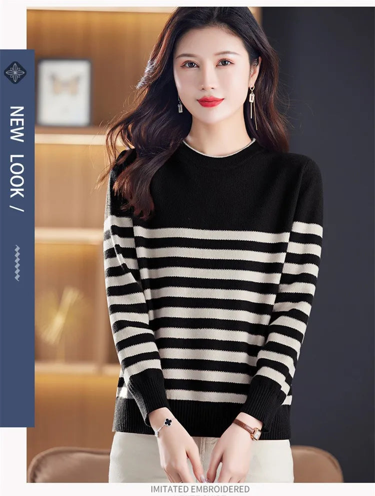 Ropa De Mujer New Fashion Striped Knitwear Tops Female Jumper Casual Loose Spring Autumn Woolen Blouse Women's Pullover Sweater