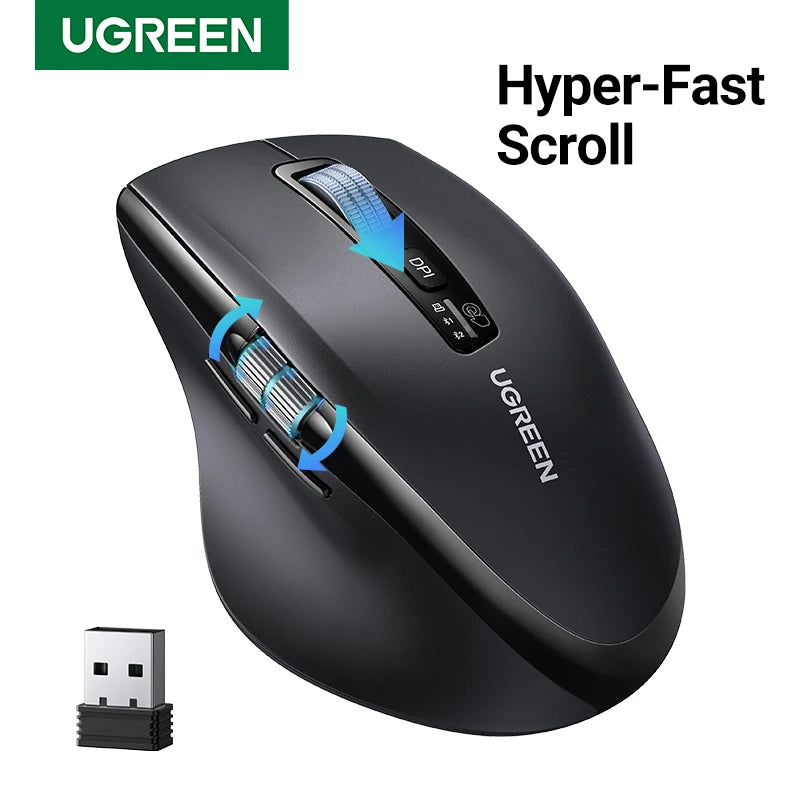 UGREEN Hyper-Fast Scroll Wireless Mouse Bluetooth 5.4 2.4G Ergonomic 5000DPI for MacBook Tablet Laptops Computer PC Mice