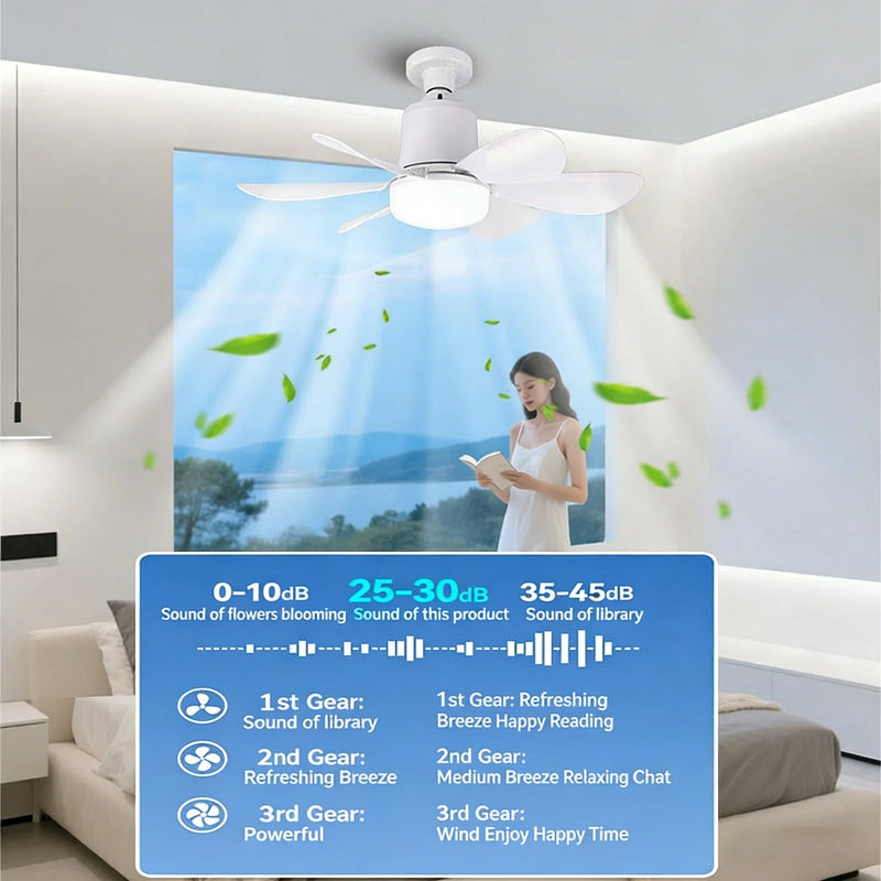 Lights Bulb Ceiling Fan for Bedroom Dimmable E27 Base Led Ceiling Fans with Light and Remote Control 3 Colors 3 Speeds 42/52cm