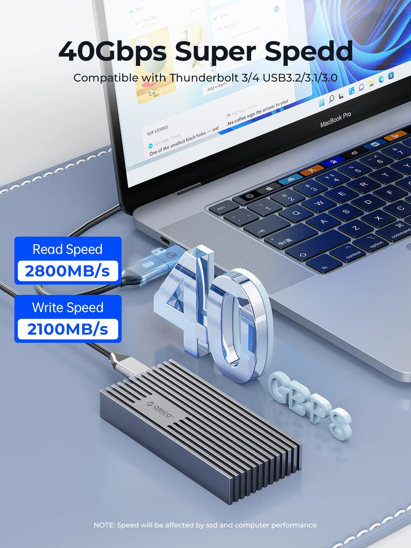 ORICO NVMe M.2 SSD Enclosure USB4 40Gbps PCIe3.0x4 20Gbps 10Gbps M.2 External Case Compatible with Thunderbolt 3/4