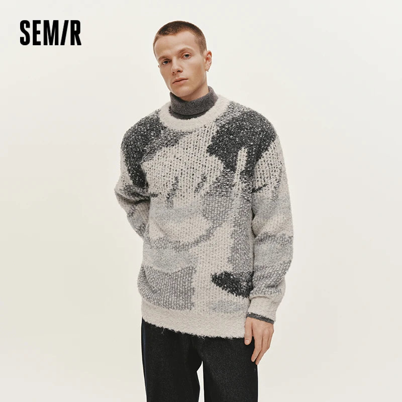 Semir Knitted Sweater Men Winter Artistic Color Block Abstract Camo Jacquard 2025 New Trendy Couple Sweater Men'S Clothing