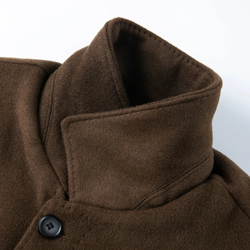 Men's Long Wool Overcoat, 52.3% Wool Light Luxury, Slim Fit, Coffee Brown Gray Black Business Fashion