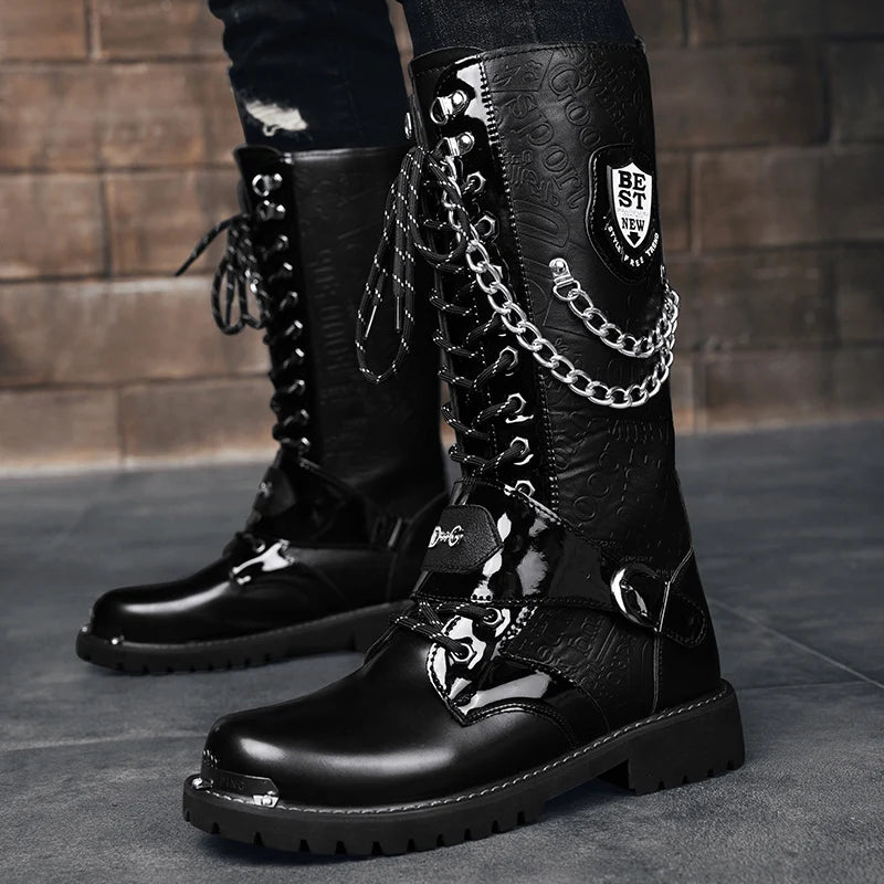 Men's high top motorcycle boots spring summer fashion outdoor collision resistant anti slip soft sole casual cross-country boots