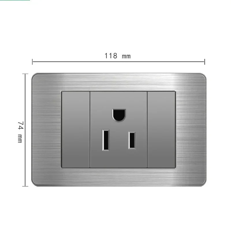 American Standard Wall Light Switch Power Socket Universal Plug with usb US Stainless Steel 2way Socket Panel 118*74m Computer