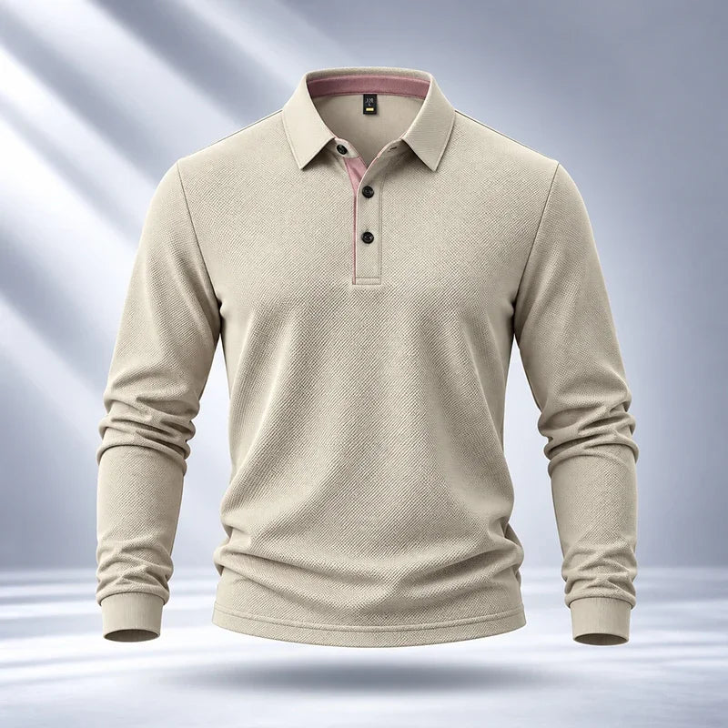 Premium Fabric Mens Polo Long Sleeve Shirt Fine Workmanship Turn Down Collar Top For Weekend Outdoor Scenes
