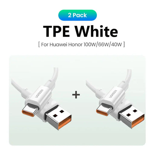 UGREEN 2 Pack USB Type C 6A 100W Super Charge Carging Cable for Huawei P40 Pro Mate 30 P30 Pro Super Fast Cable 2pcs 1.5m USB C 2 Pack---TPE White CHINA