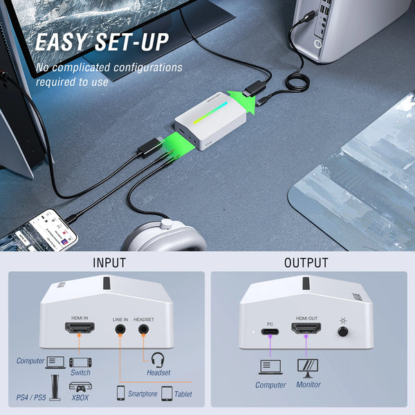 កាតចាប់យកវីដេអូ FIFINE 4K 1080P HDMI សម្រាប់ការថតហ្គេម និងការផ្សាយផ្ទាល់ រន្ធ HDMI ចូល/ចេញ សម្រាប់ PS5, Switch, Xbox និង PC/Mac - V3