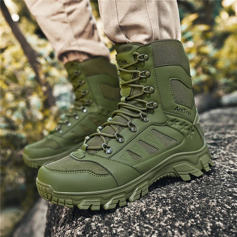 Men's Field Combat Training Boots Four Seasons Non-Slip Comfort Jungle Combat Boots High-Top Outdoor Multi-Terrain Hiking Boots