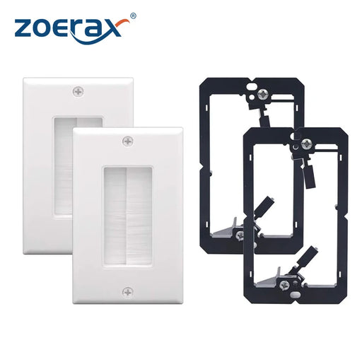 ZoeRax Brush Wall Plate with Bracket, Cable Pass Through Insert with Single Gang Decorator Cover for Low Voltage Cables