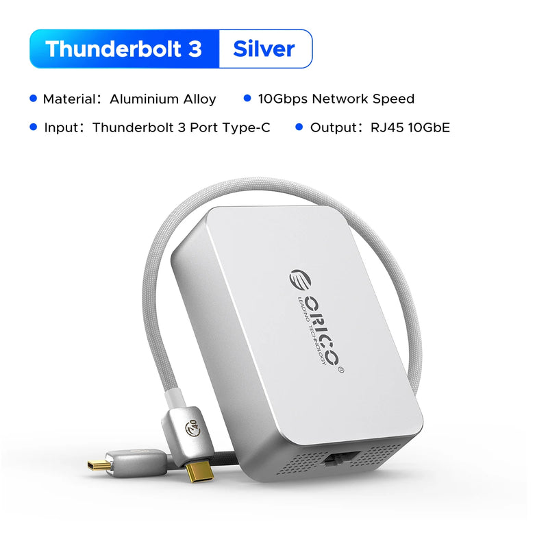Orico REA Portable 10 Gigabit Network Card Thunderbolt 3 USB 4 NIC Compatible with 2.5G 1G NIC Heat Dissipation Silence
