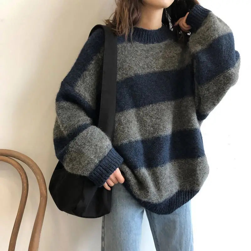 New Spring Autumn European Knitted Sweater Women's Loose Outer Wear Top Thickened Pullover Shirt Ladies Jumper Pull Femme 2027