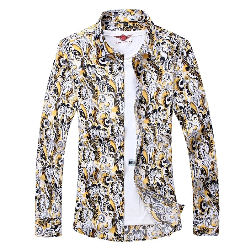 2026 New Men's Blue Long Sleeve Printed Shirt, Business Casual Male Shirts, Asian Size Camisas Para Hombre M-5XL 6XL 7XL