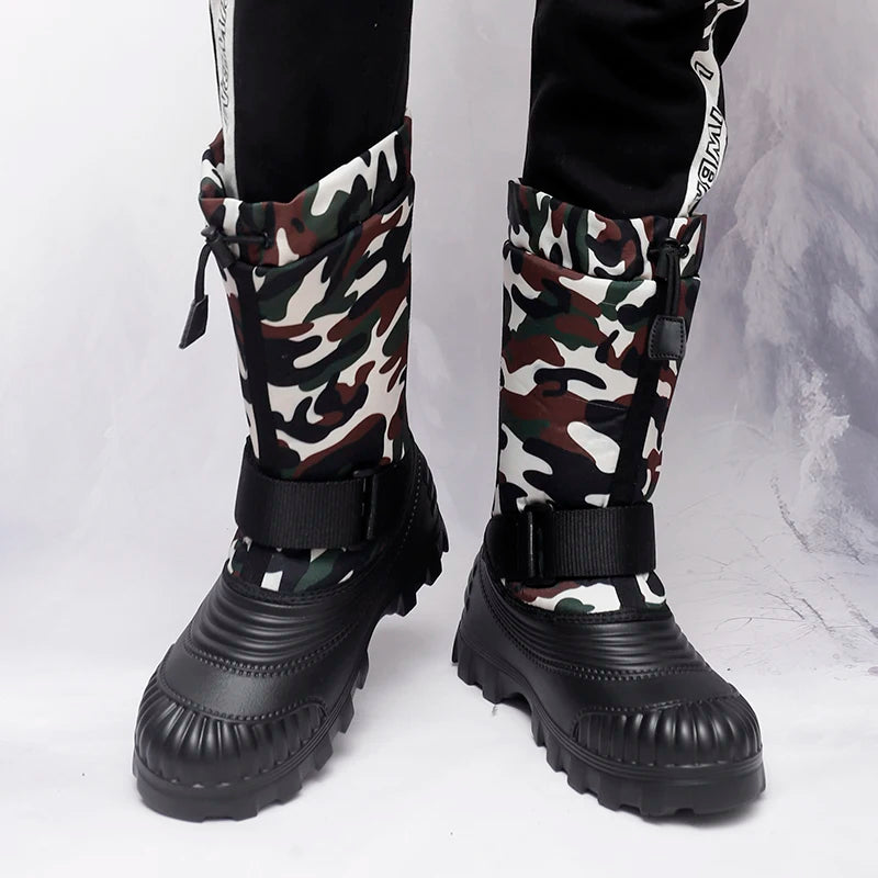 Men's high-top casual snow boots winter light warm velvet cotton boots soft sole non-slip comfort outdoor fashion walking boots