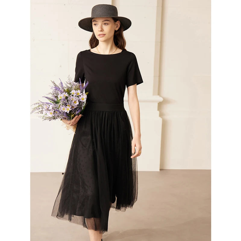 Amii Minimalism 2026 Women T-shirt Summer New Simple One-line Collar Cotton Short-sleeve Female Solid Color Casual Tops 12422177