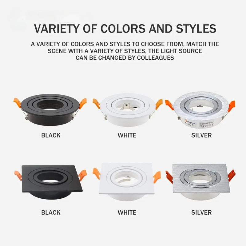 JOYINLED LED Downlight Round Square Adjustable Spotlight Lamp Frame with GU10 MR16 Socket Recessed Ceiling Spot Light Fixtures