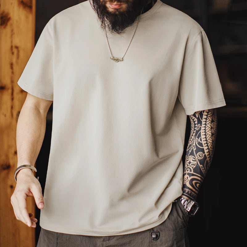 Maden Men's Cooling Quick-Dry Short-sleeved T-Shirt High Elastic Solid Color Crew Neck Relaxed Fit Sports & Casual Summer Top