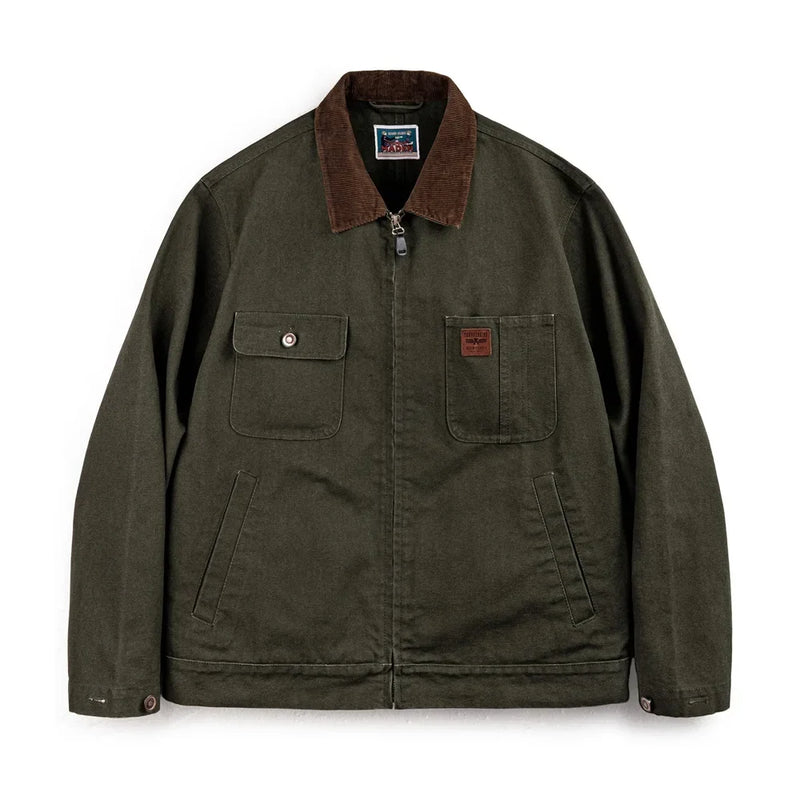 អាវ Maden Retro Heavyweight Canvas Detroit Jacket Corduroy Collar អាវខ្លីសម្រាប់បរបាញ់ មានហោប៉ៅ អាវក្រៅរដូវស្លឹកឈើជ្រុះសម្រាប់បុរស