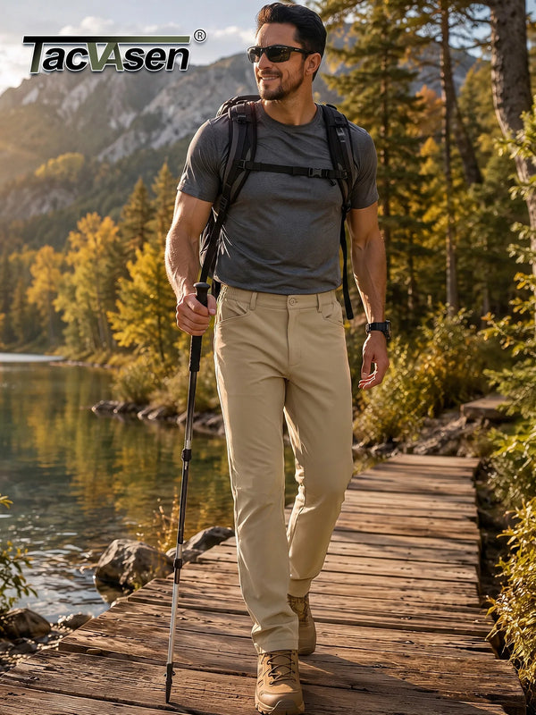 TACVASEN Mens Tactical Waterproof Work Fishing Straight Pants Lightweight Quick Dry Hiking Trousers Stretchy With Side Pockets