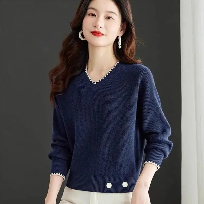 Pulls Femmes Jumper V Neck Long Sleeve Tops Female Short Knitwear Blouse Spring Autumn Winter Clothes Woman Pullover Sweater
