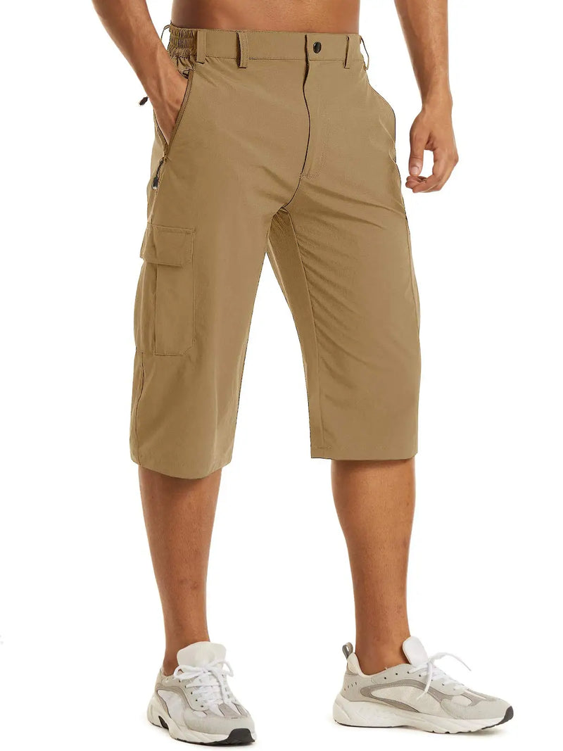 TACVASEN Mens Cargo Below Knee Length 3/4 Long Shorts Summer Breathable Outdoor Capri Pants Twill Work Pants With Multi Pocket