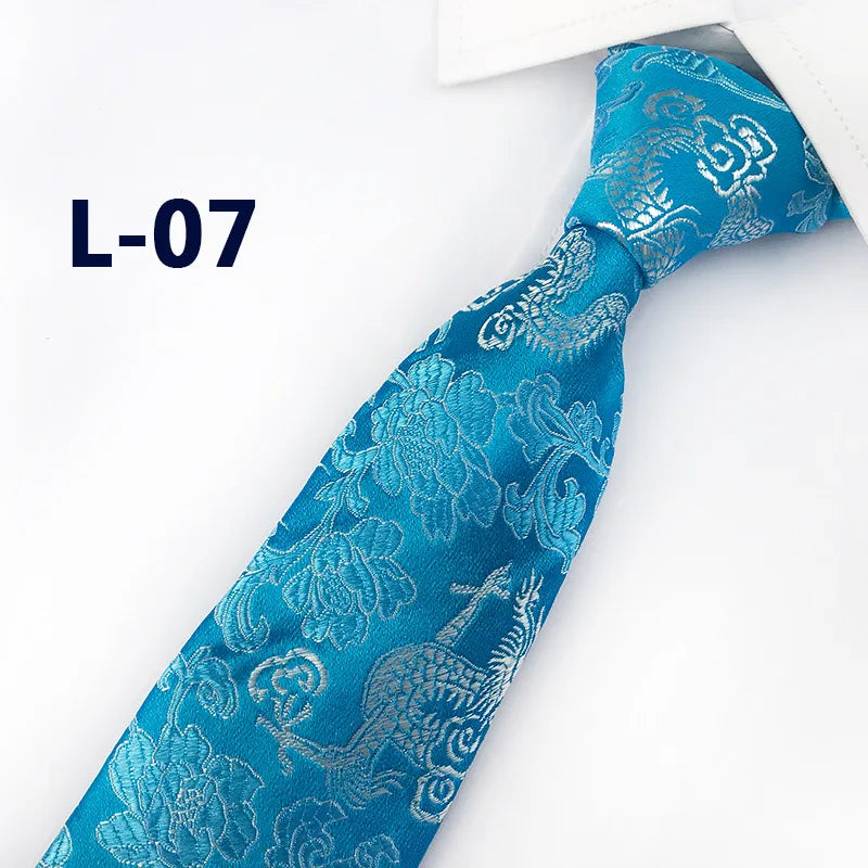Men's Red Tie with A Chinese-style Design, Featuring A Jacquard Pattern of A Chinese Dragon; Available in Multiple Colors.