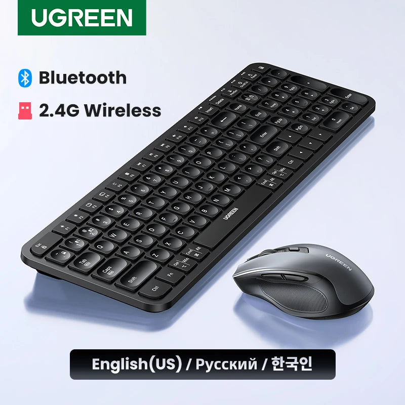 UGREEN Keyboard Wireless Bluetooth & 2.4GHz Russian/Korean/English Keycaps for Laptop MacBook iPad PC Tablet Bluetooth Keyboard